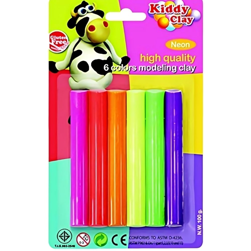 [404627] Paquet de 6 Pate Néon à Modeler Kiddy Clay 100g