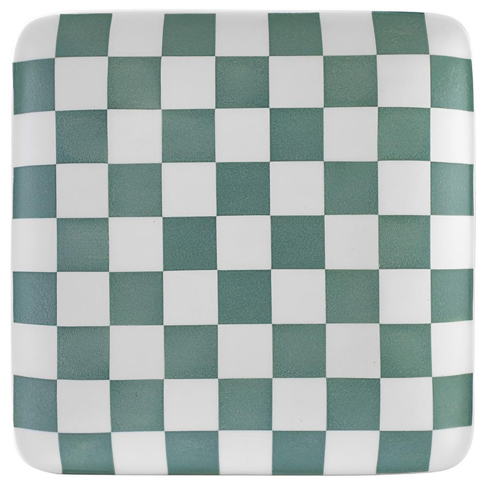 [711122] Assiette Plate Porcelaine Carre Verte Graph Kasa 18x18cm