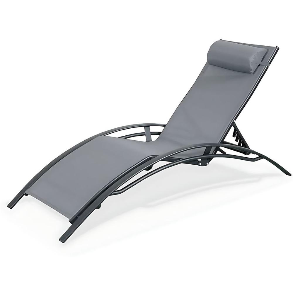 [625355] Bain de Soleil Transat Empliable Gris en Acier Textiléne 66x179x88 cm