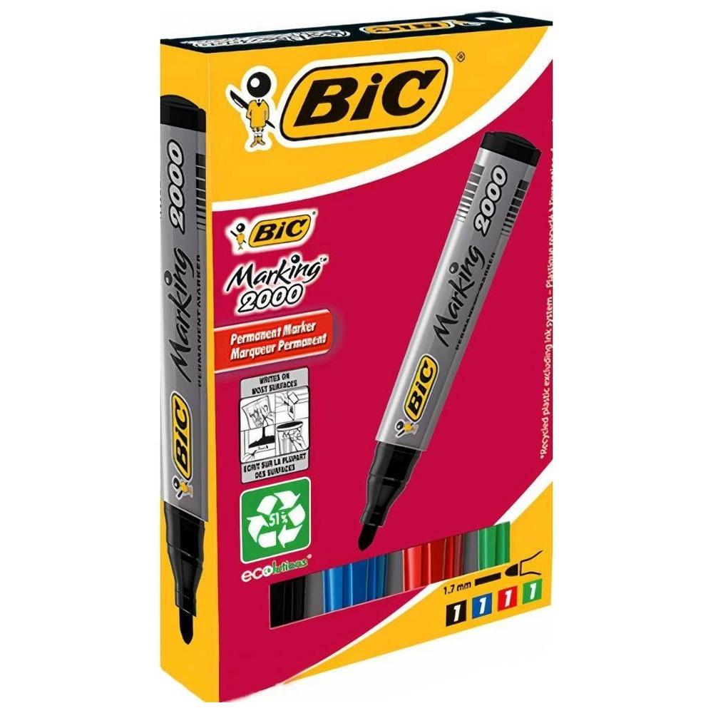 [216207] Marqueur Permanent Bic à Pointe Ogive de 4 Couleurs