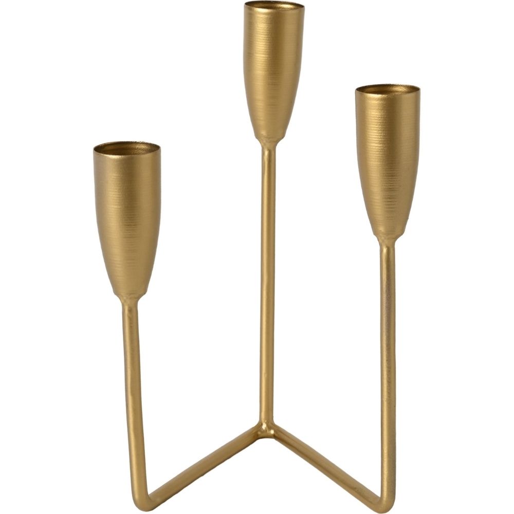 [730705] Chandelier en Métal Doré 3 Bougies Kasa 8x26cm