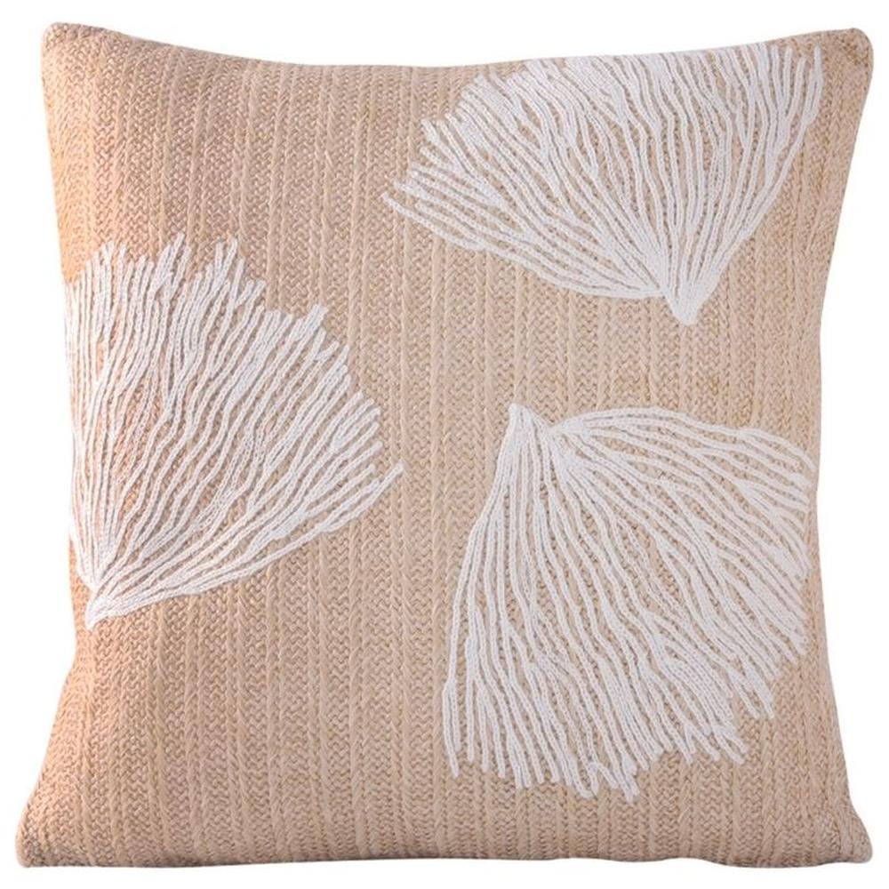 [716321] Coussin Carré Brodé Blanc en Raphia Kasa 40x40cm