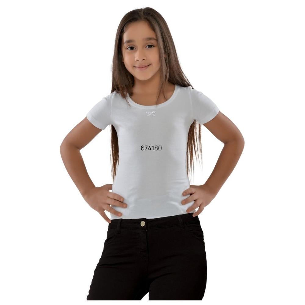 T-shirt Fille à Manches Courtes Col Rond Blanc - 4 Ans