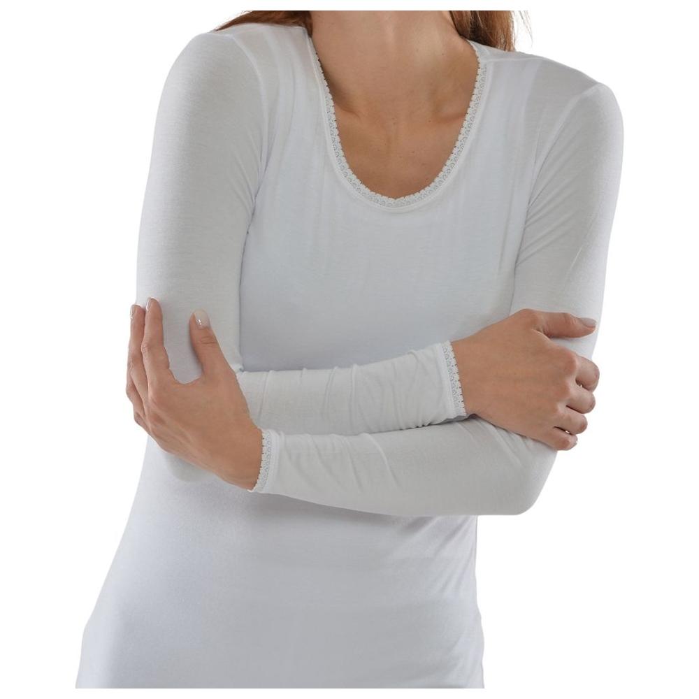 [674053] Pull Femme à Manches Longues Col Rond avec Dentelle Blanc - Taille XXL
