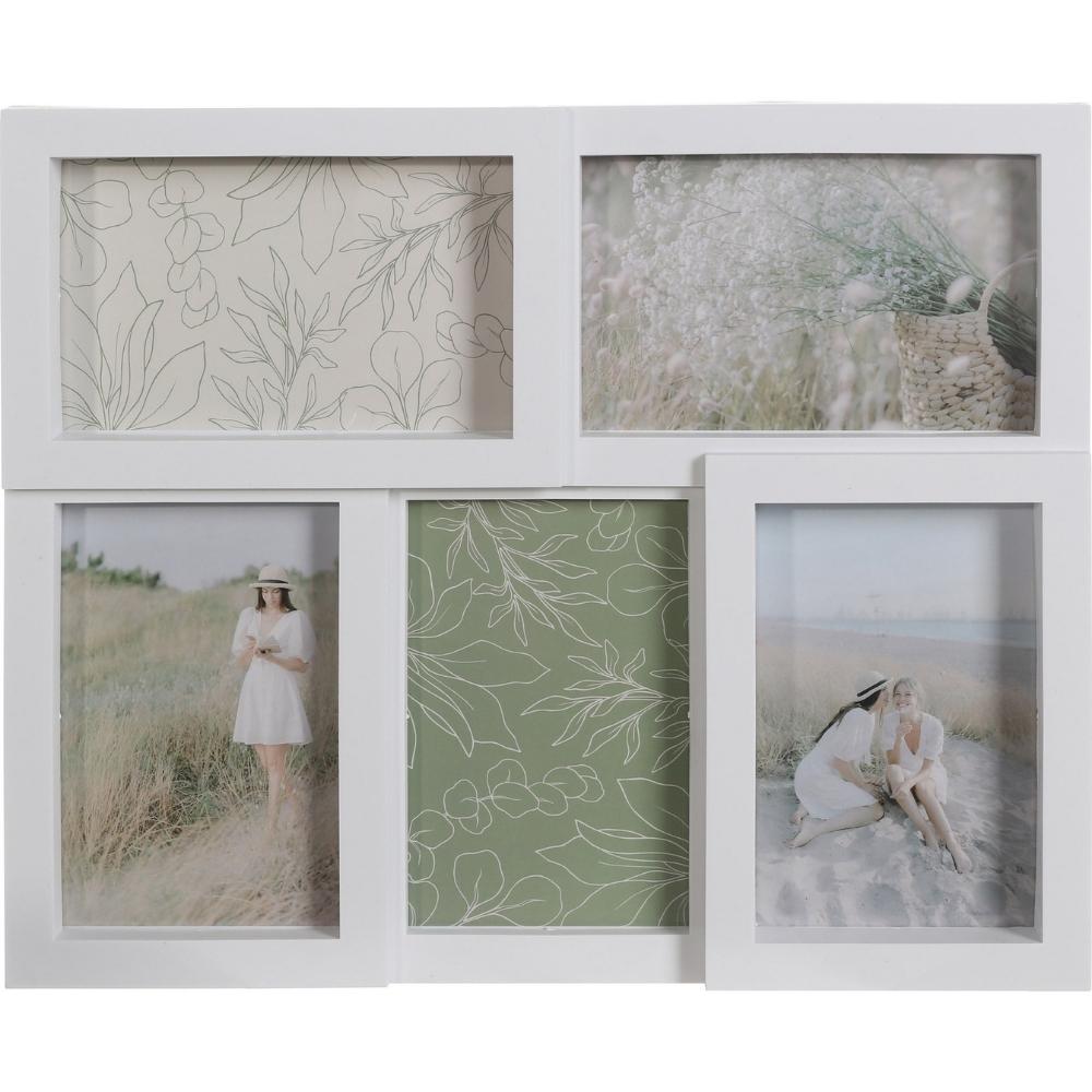 [721724] Cadre Photo Blanc Décoratif 5 Photos Kasa 35x29 cm