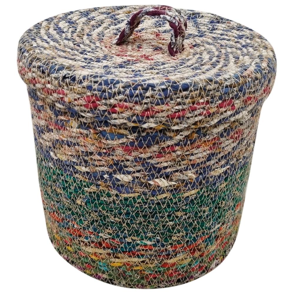 [721929] Panier Rond Coloré en Tissu avec Couverture Petite Kasa