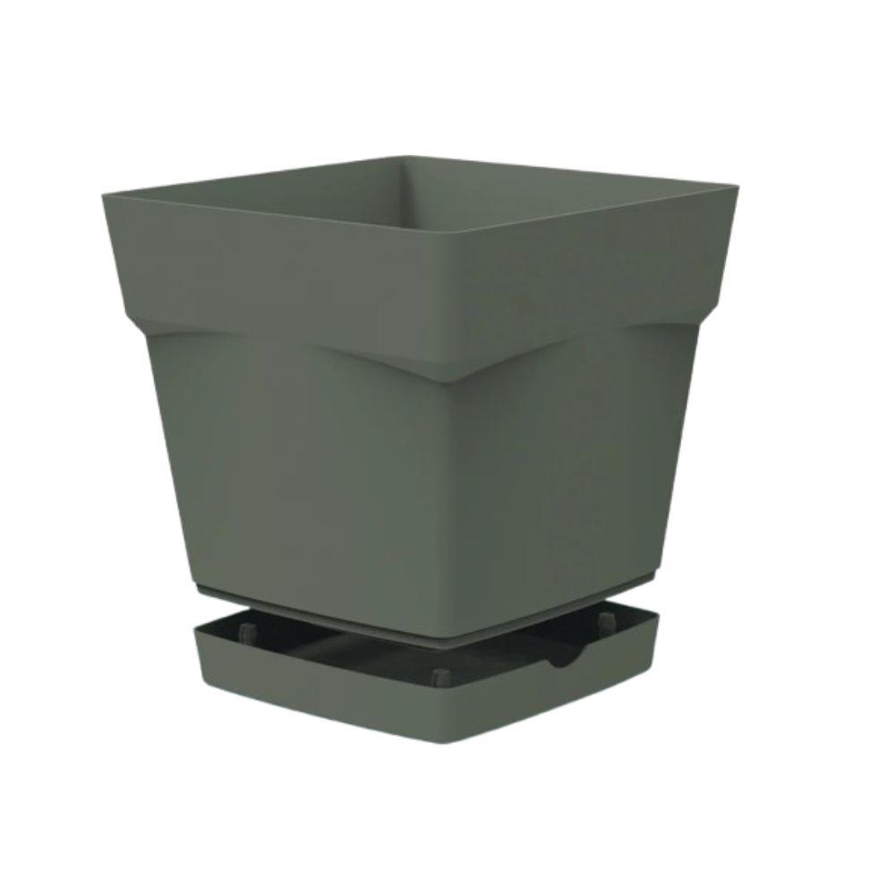 Pot Carré Toscane avec Réserve d'eau taupe 3,4L 18x18cm