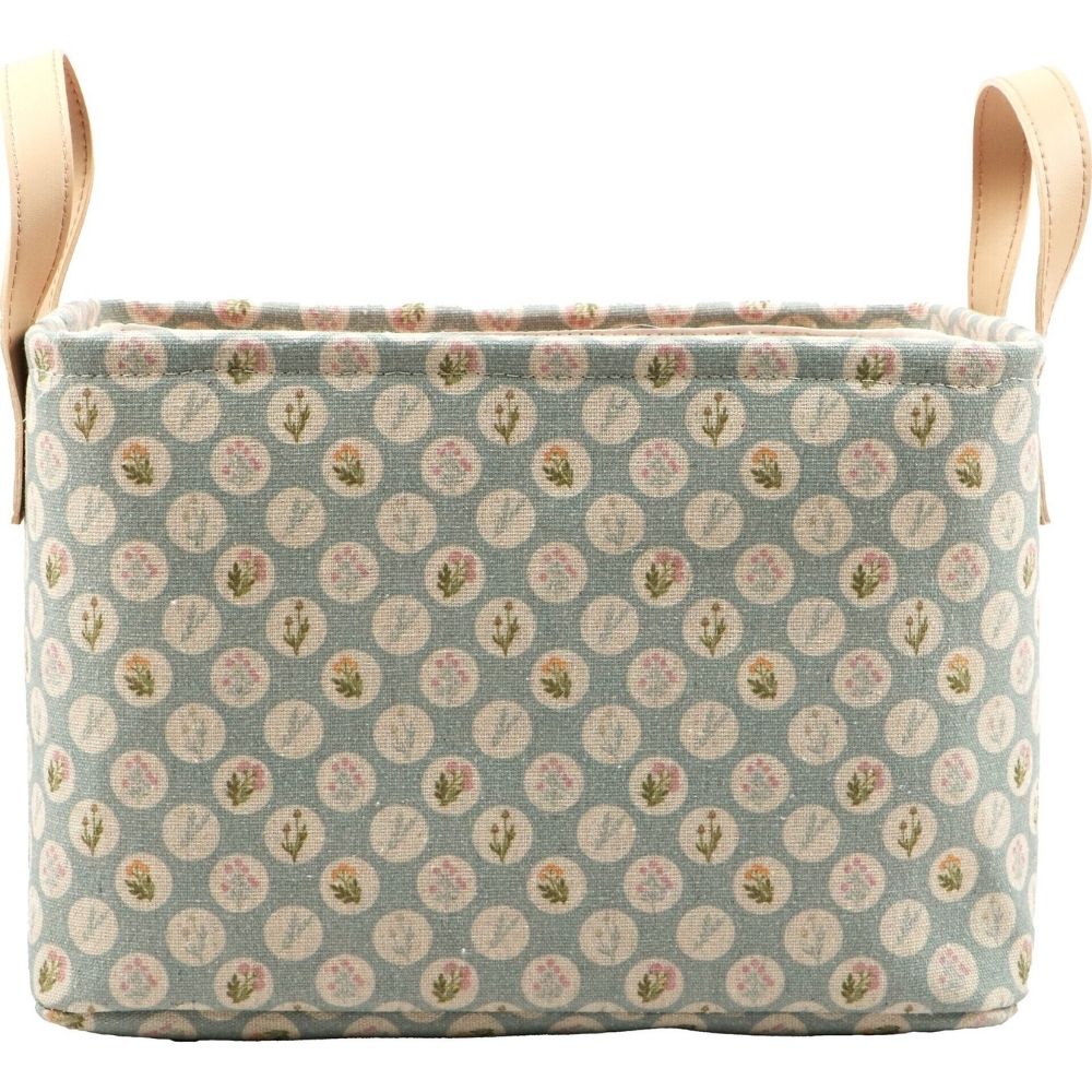 Panier Rectangulaire Tissu Boules Fleurs Kasa 20x30cm