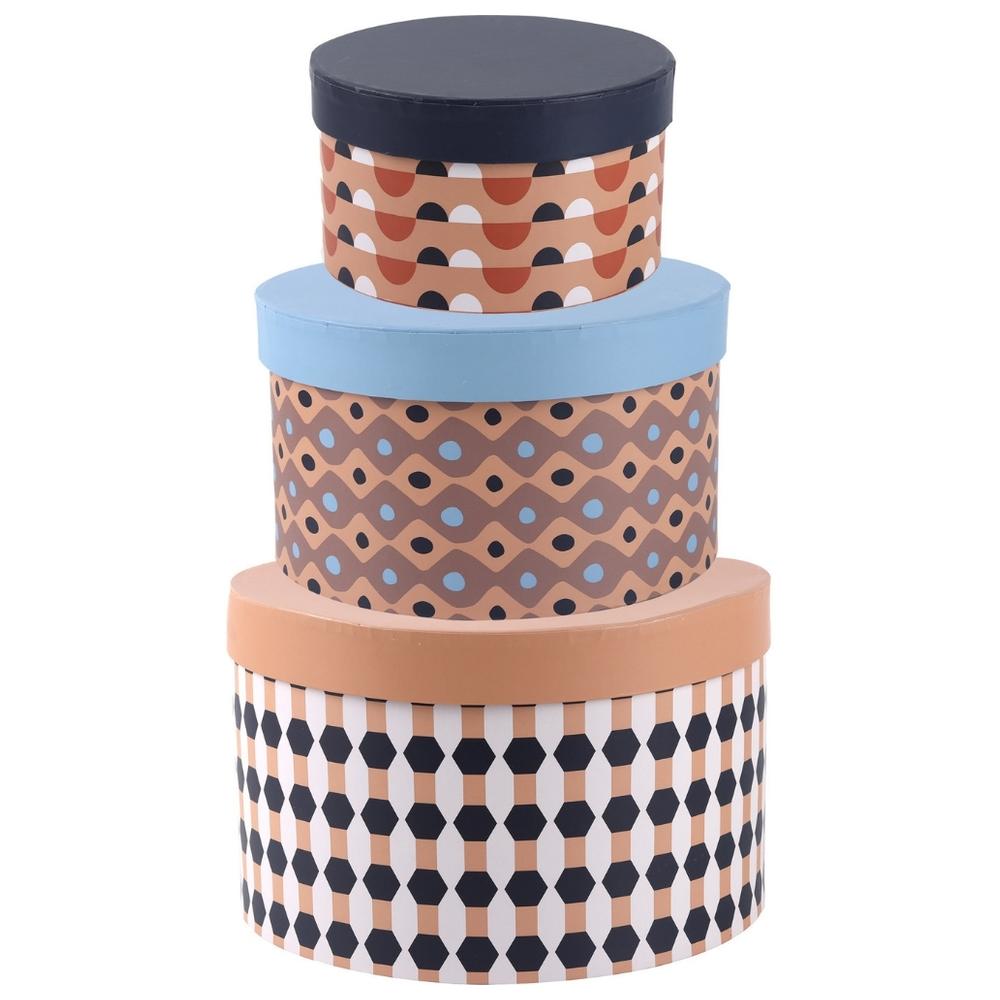 [721886] Set de 3 Boîtes Rondes Géométriques en Carton Kasa