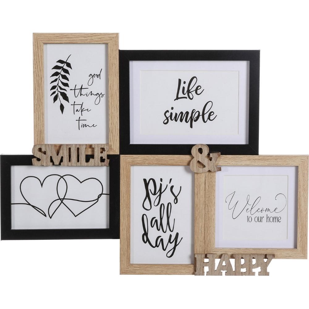 Cadre Photo "Smile & Happy" en MDF pour 5 Photos Kasa 43 x 34 cm