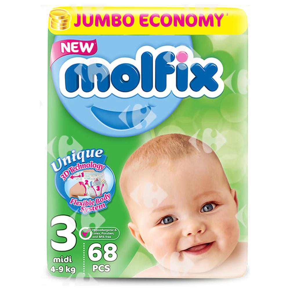[523507] Couches Bébé taille 3 Jumbo Pack Mini Molfix 68 unités