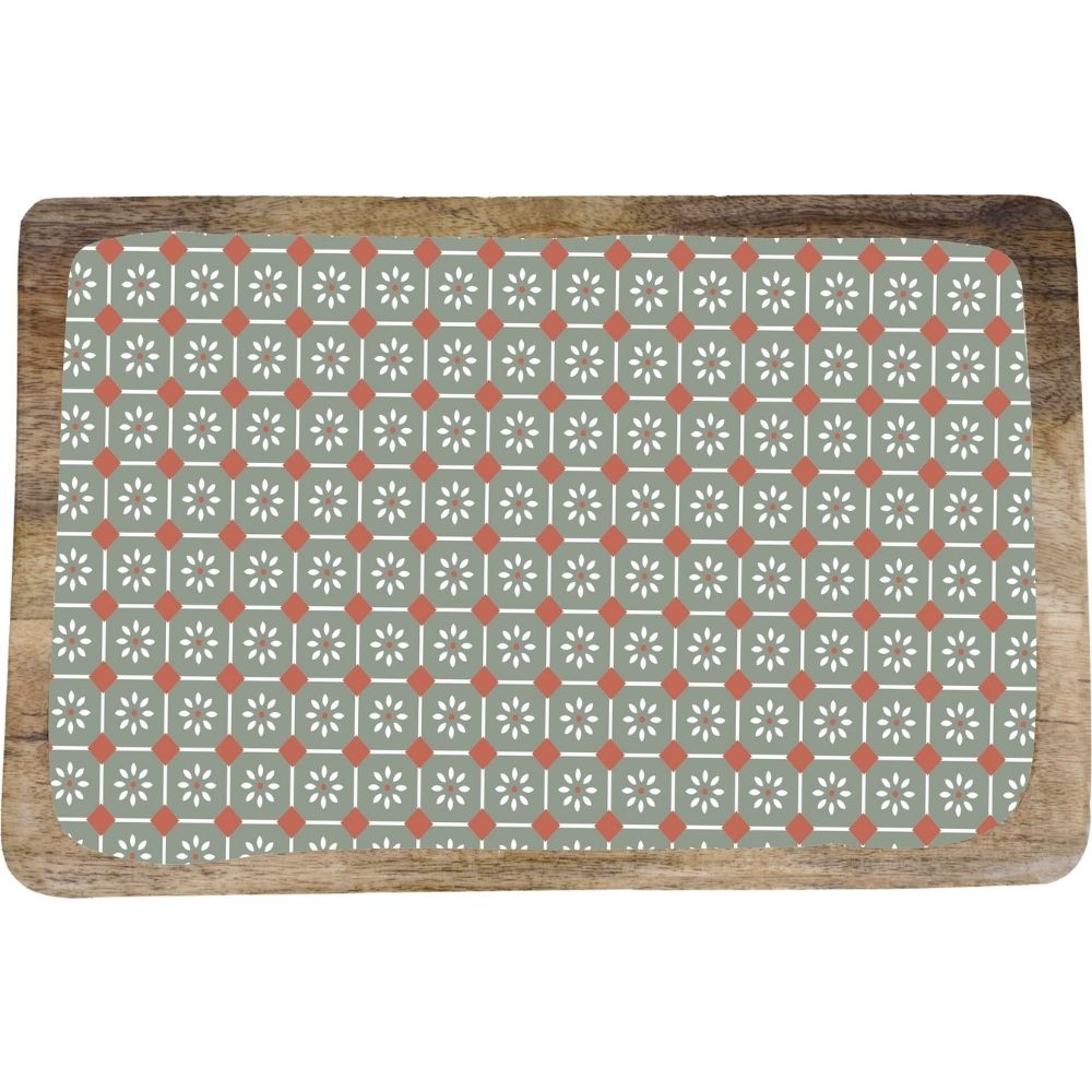 [731153] Planche Rectangulaire en Bois Motif Vert Kasa 22x14cm