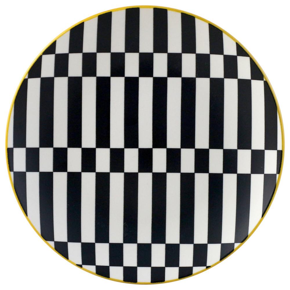 [711137] Assiette Plate Porcelaine Ronde Rayee Noire Graph Kasa 15.6cm