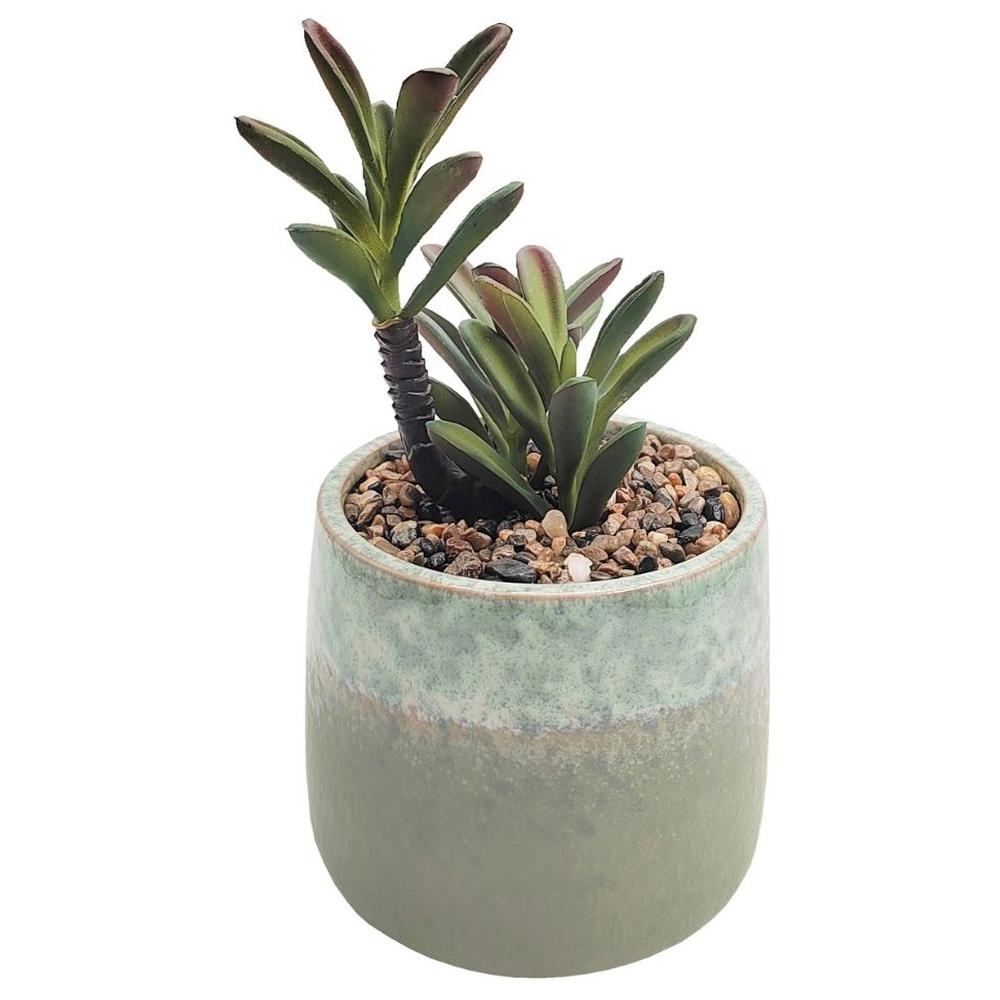[716427] Pot en Porcelaine Vert avec Plante Artificielle Kasa 12,5cm