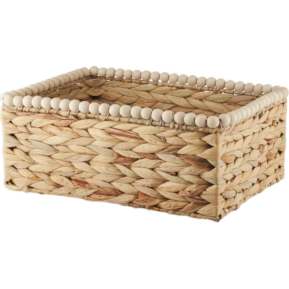 [721918] Panier Rectangulaire Bois/Métal avec Perles Kasa 24x33x12 cm