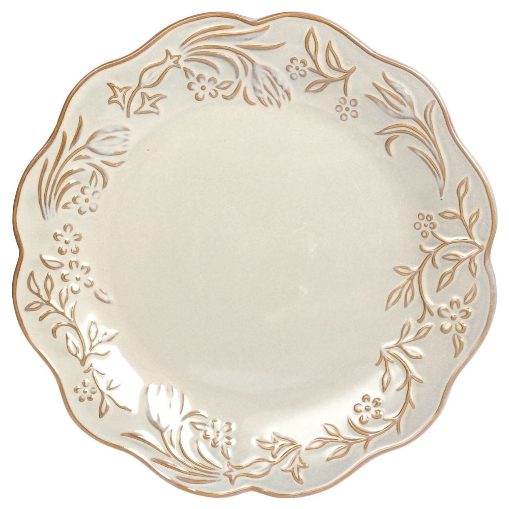 [730496] Assiette Kasa en Porcelaine Présentation Grise Bord Fleurs 26cm