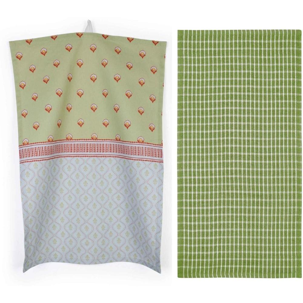 Lot 2 Torchons Vert Bleu Chaud Boho Kasa 40x60m 