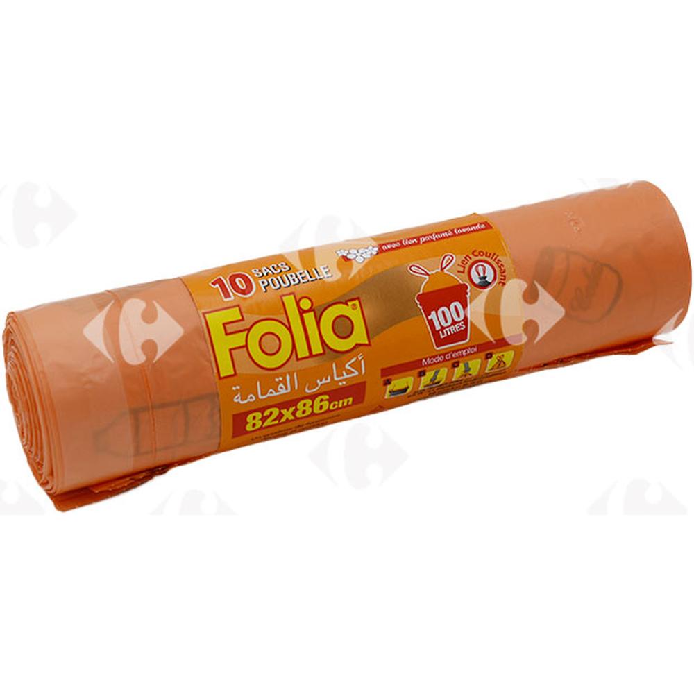 [401366] Sac Poubelle Parfumé Lien Coulissant 100L 82x86cm Folia 10 unités