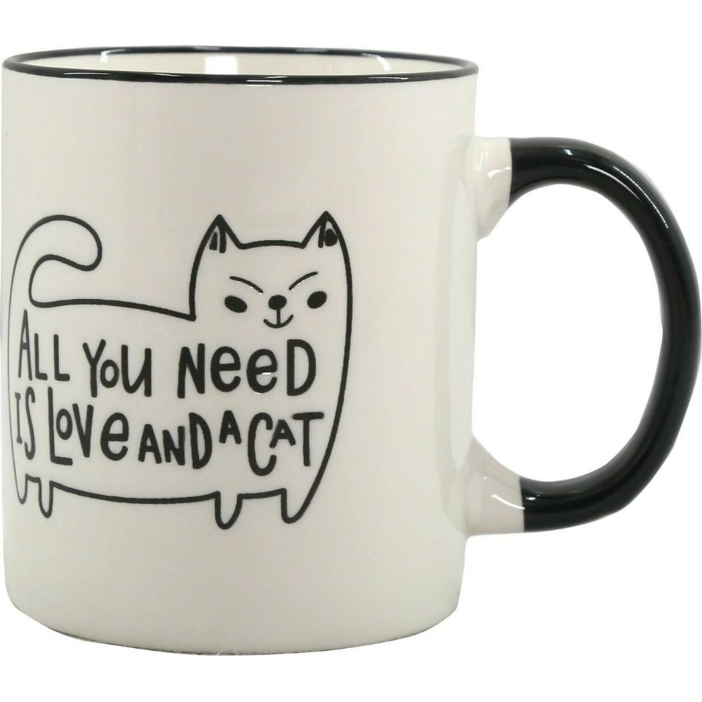 [722502] Mug Porcelaine Blanc Cat avec Manche Noir Kasa 32 cl