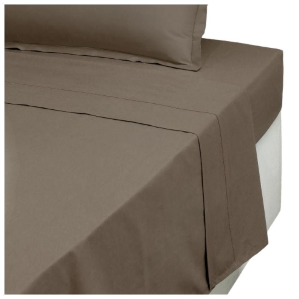 Drap Plat Percal Marron Foncé Tex Home 240x300 cm
