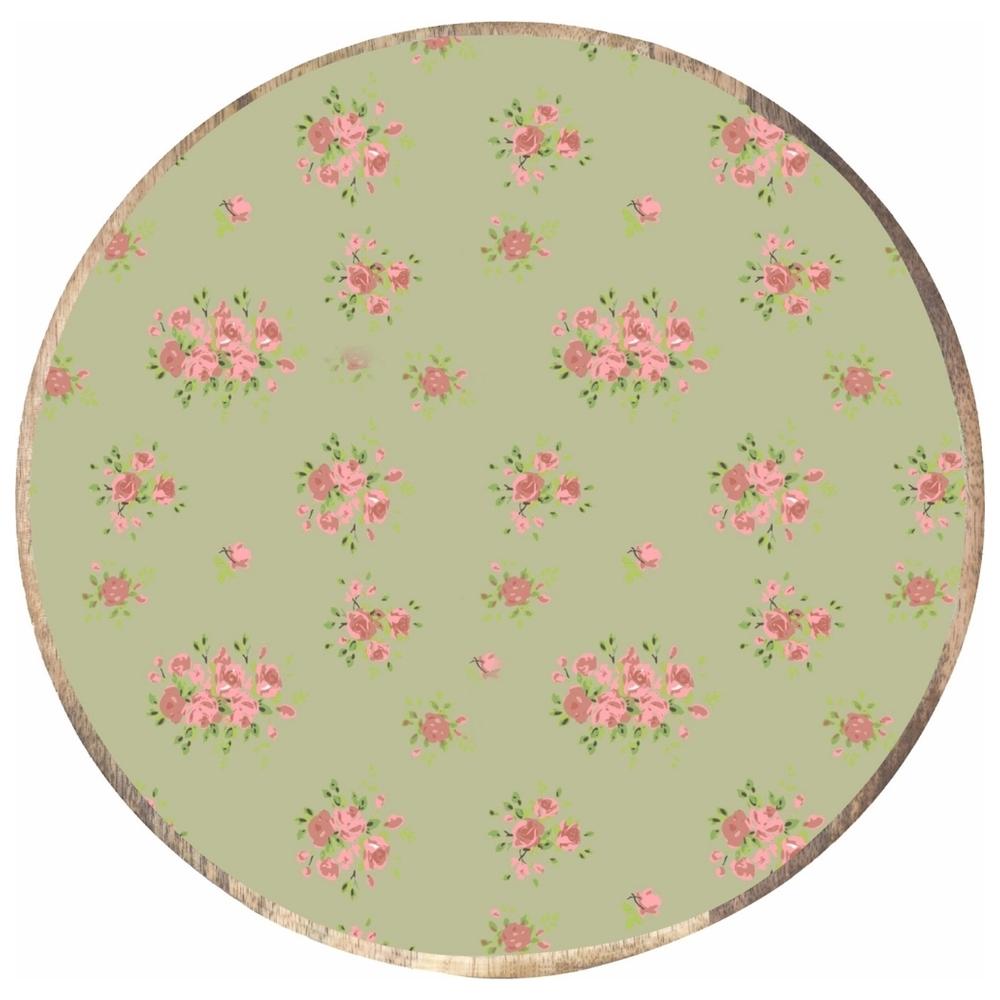 [722448] Plat à Servir Rond Porcelaine et Bois Fleurs Vert Kasa 30 cm
