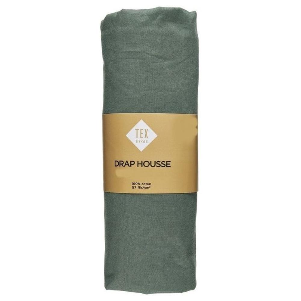[703348] Drap Housse Kaki 100% Coton Uni Coton Tex Home 180x200 cm