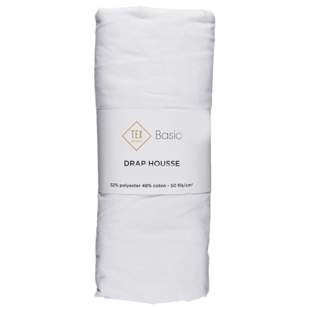 Drap Housse Blanc Tex Home 140x200cm.
