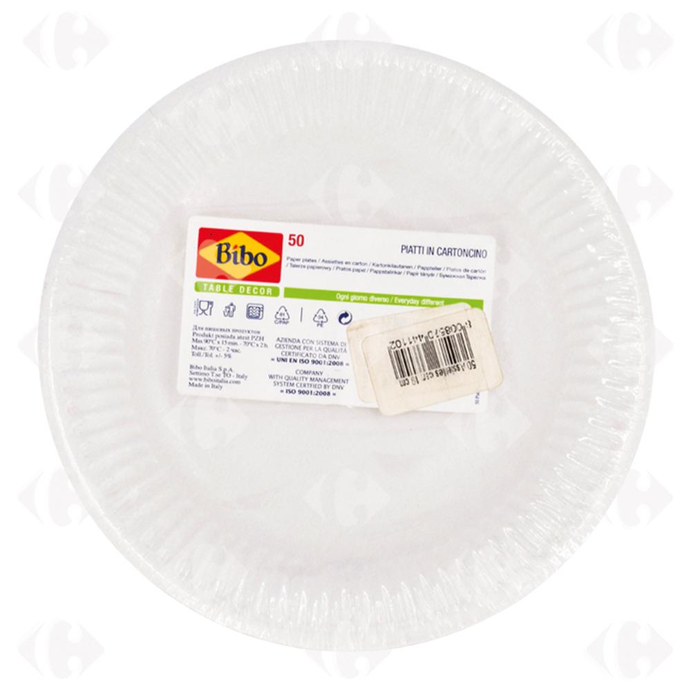 Assiettes Carton Blanc Bibo 19cm - 50 pièces.