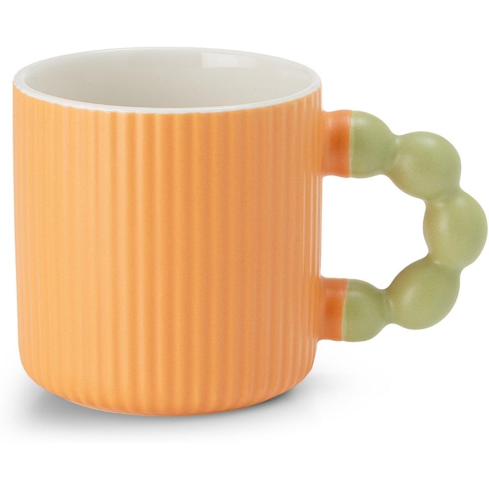 [722081] Mug Porcelaine Orange avec Manche Boule Verte Kasa 38 cl