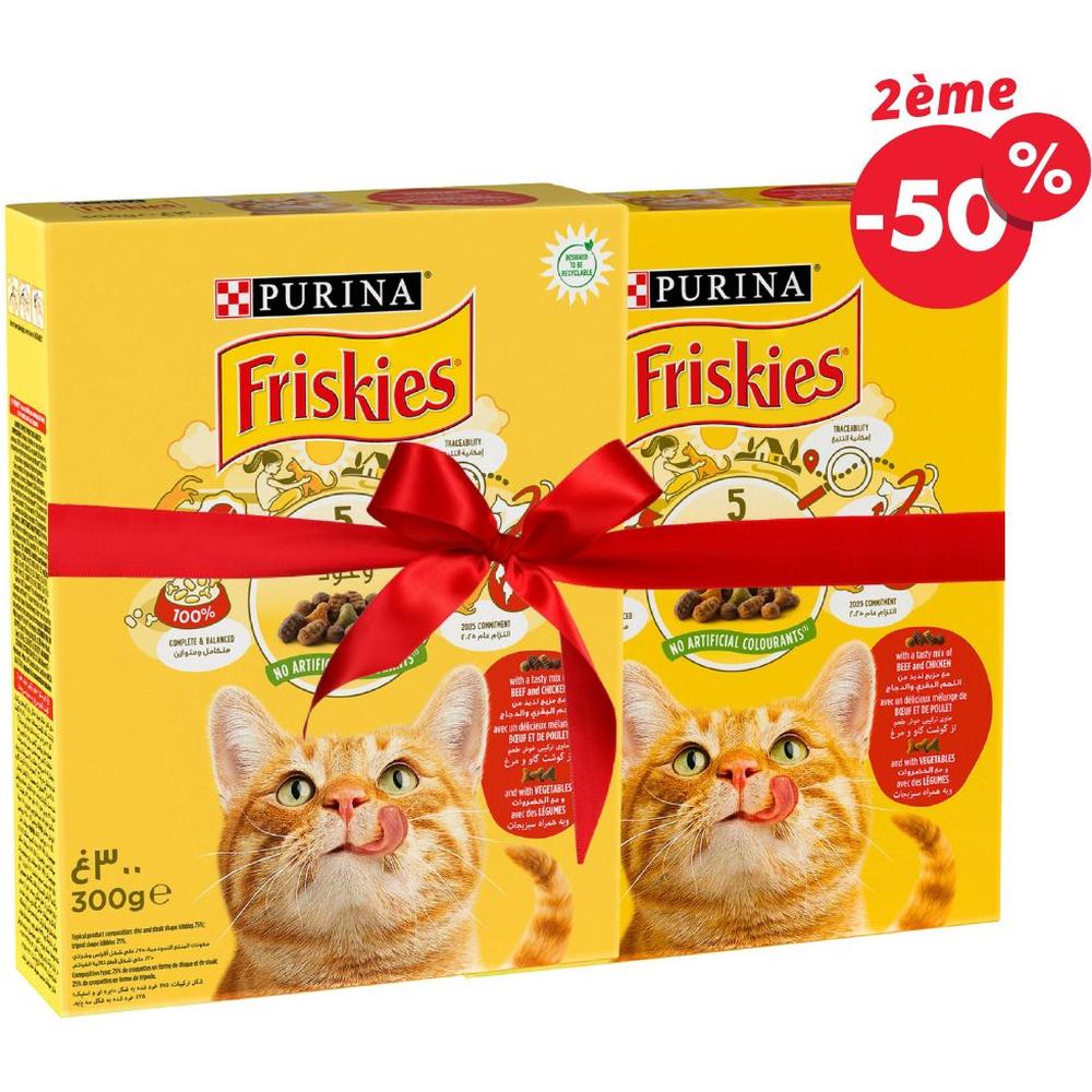 [730006] Croquettes pour Chat Adulte Bœuf, Poulet & Légumes Friskies 300g le 2ème à -50%