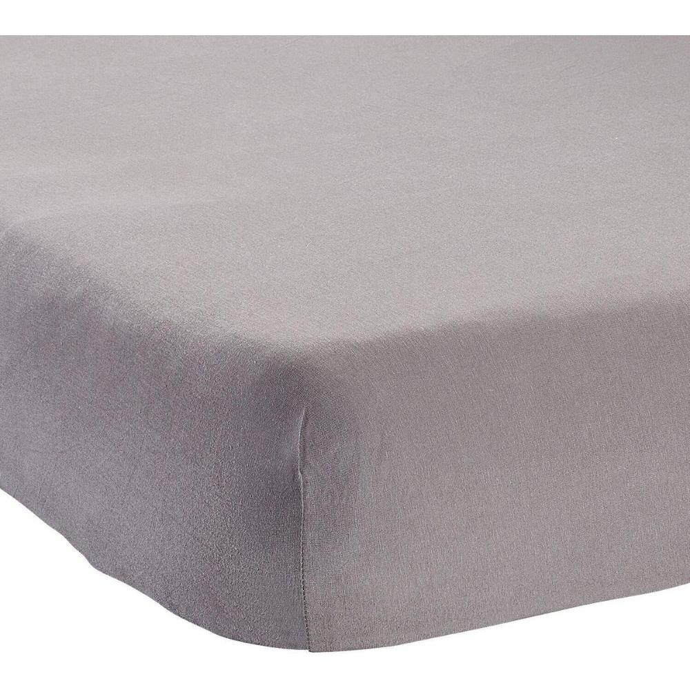 [710435] Drap Housse Gris Foncé 100% Coton Uni Jersey Tex Home 90x200 cm