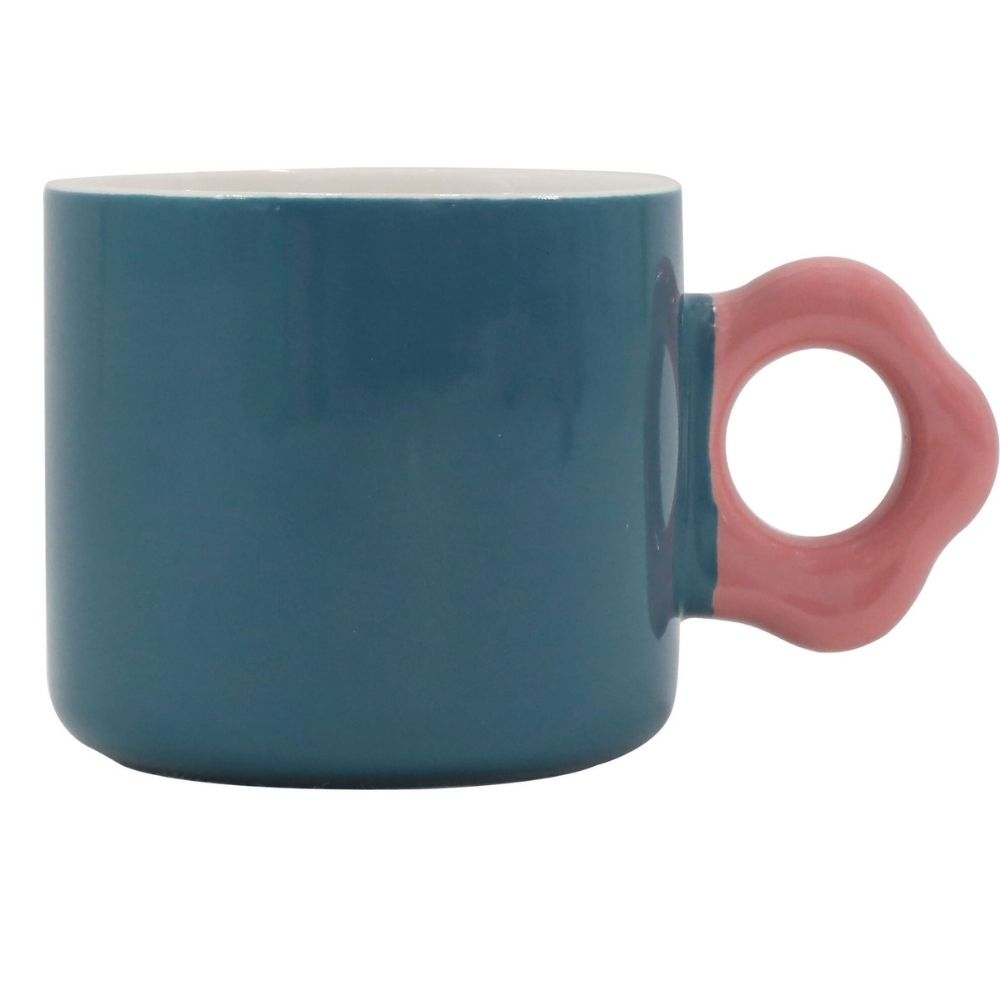 [730444] Mug Kasa en Porcelaine Bleu Manche Fleur Rose 28cl