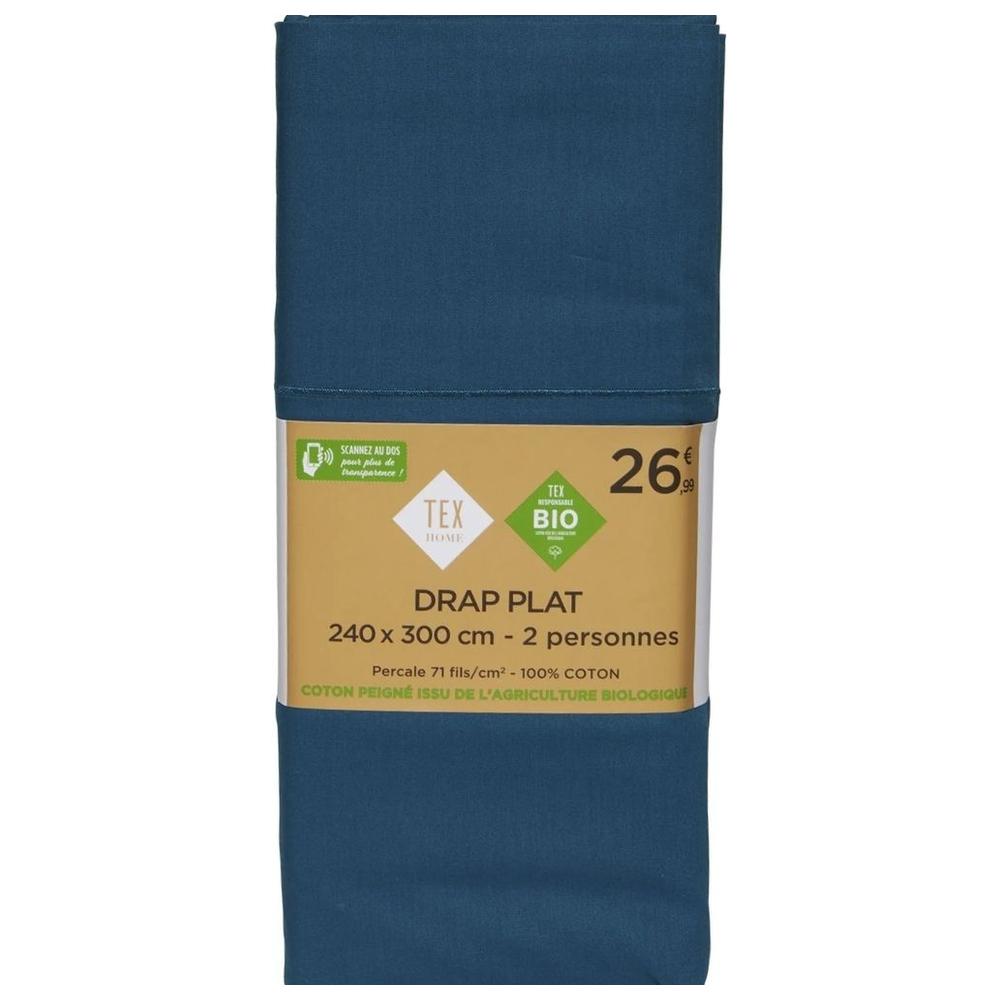 Drap Plat Percal Bleu Foncé Tex Home 240x300 cm