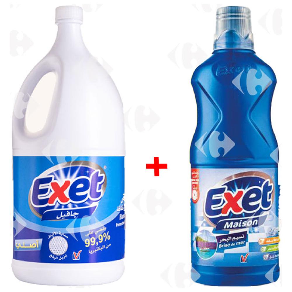 [663044] Lot Eau de Javel Exet 2,5L + Nettoyant Sol Exet 1L (-50%).