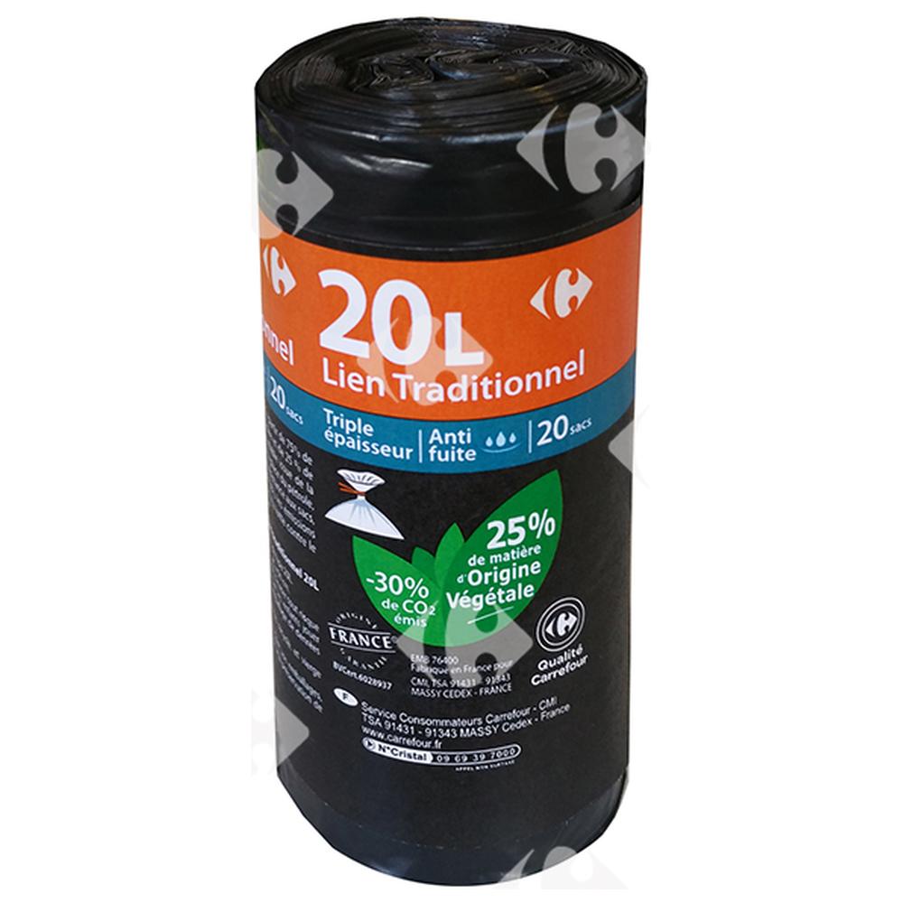 Sac Poubelle Lien Standard Carrefour 20 unités de 20L