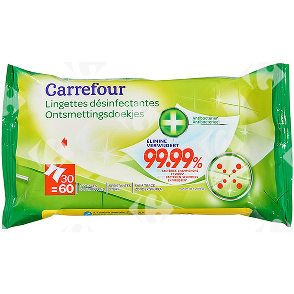 [383048] Lingettes Antibactériennes Multi-Usages Carrefour 60 feuilles