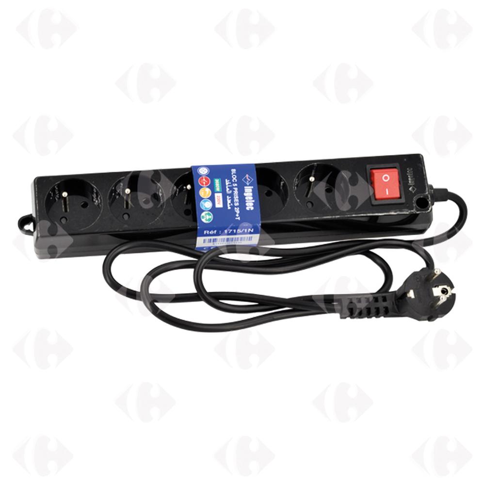 [408594] Multiprises Noir 5x2p T 1,5m 1715/1n.