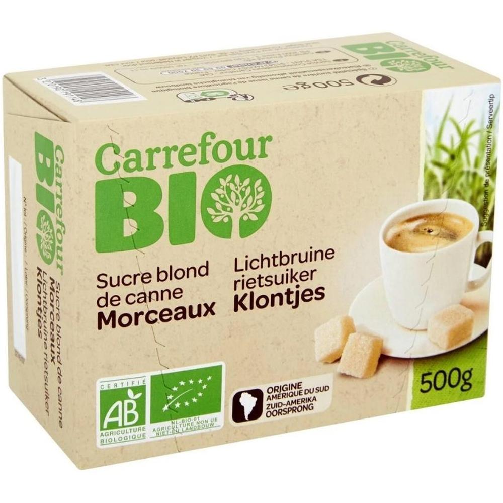 Sucre Blond de Canne en Morceaux Carrefour Bio 500g.