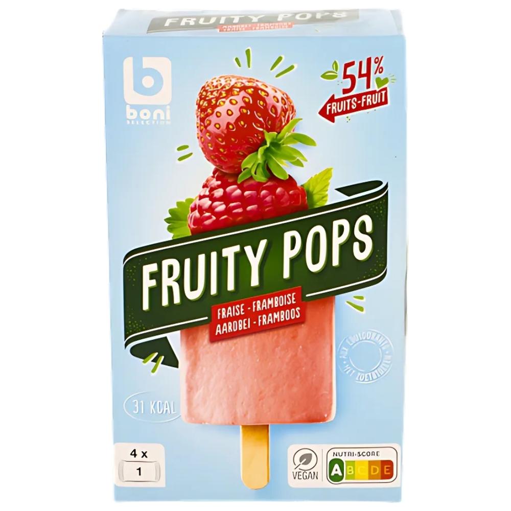 [733079] Glace Fruity Pops Fraise & Framboise Boni 4 unités 65ml