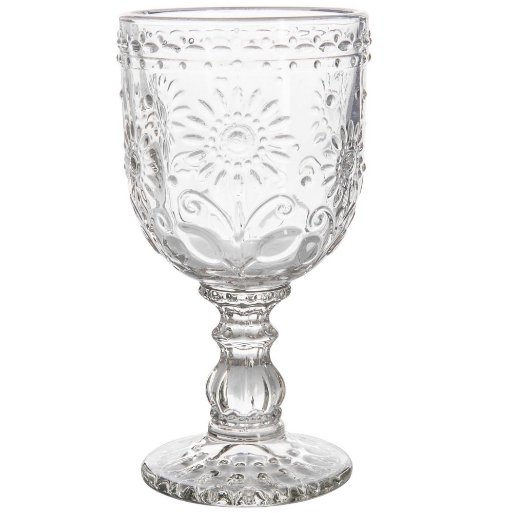 [730407] Verre à Pied Transparent Gravé Floral Kasa 32cl