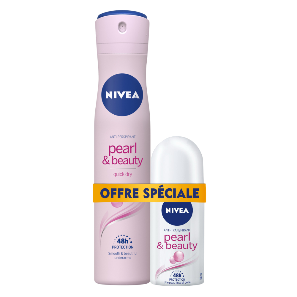 [715045] Lot Déodorant Spray + Roll-On Nivea Pearl & Beauty