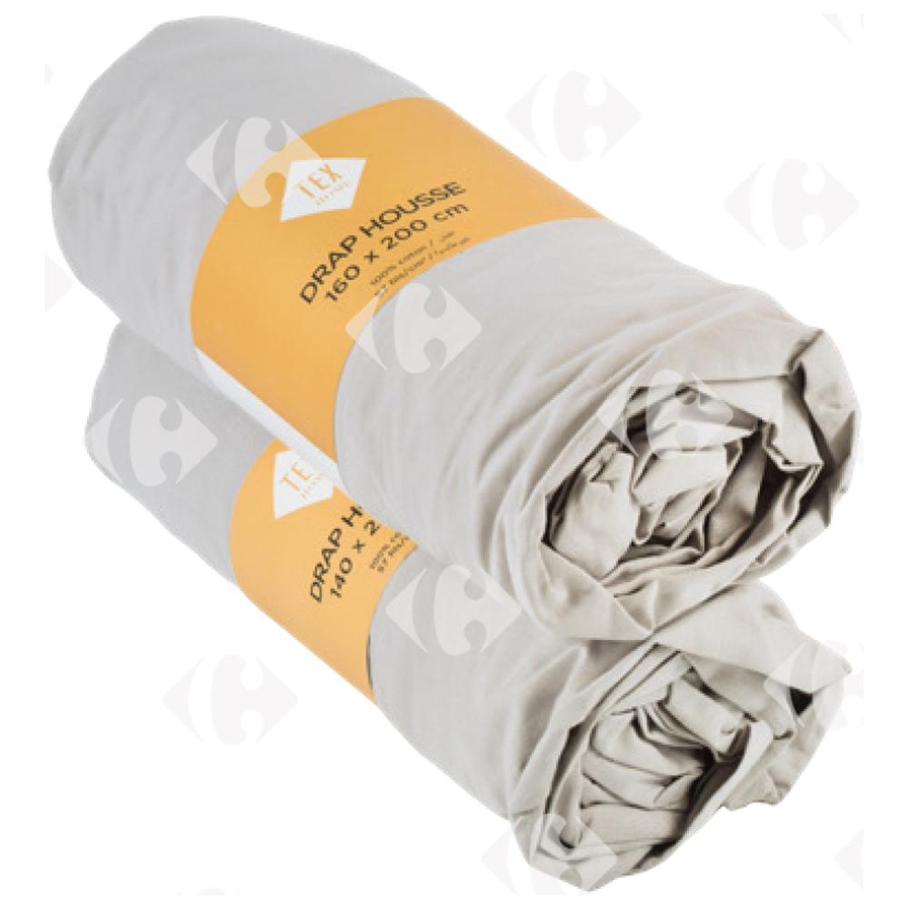Drap Housse Gris Clair 100% Coton Tex Home 90x200cm