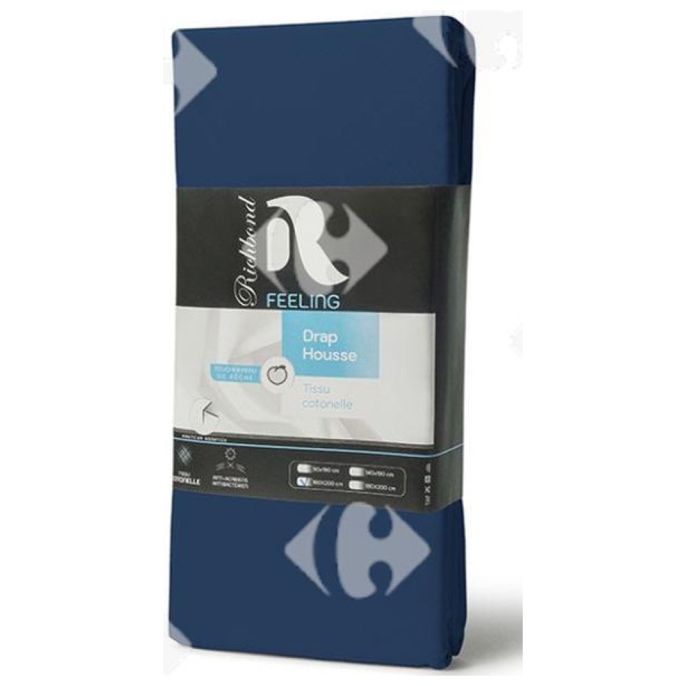 Drap Housse en Microfibre Bleu Nuit 100% Cotonelle Richbond 160x200cm.