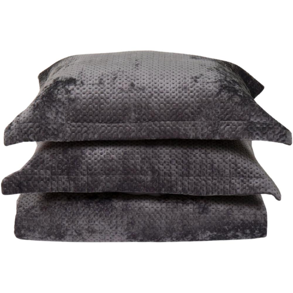 [703177] Couvre-lit en Velours avec 2 Taies d'Oreiller Gris.
