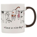 Mug Kasa en Porcelaine Blanche Chat Manche Marron 31cl