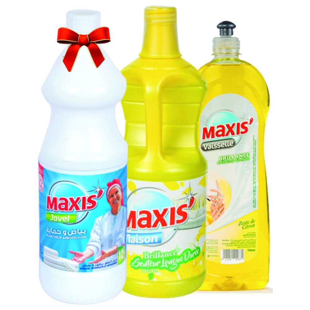 [509356] Lot Nettoyant Citron Maxis 1L + Liquide Vaisselle Citron 750ml + Eau de Javel Gratuit