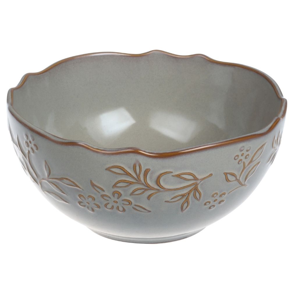 [730494] Saladier Kasa en Porcelaine Grise Fleurs Réfossées 150cl