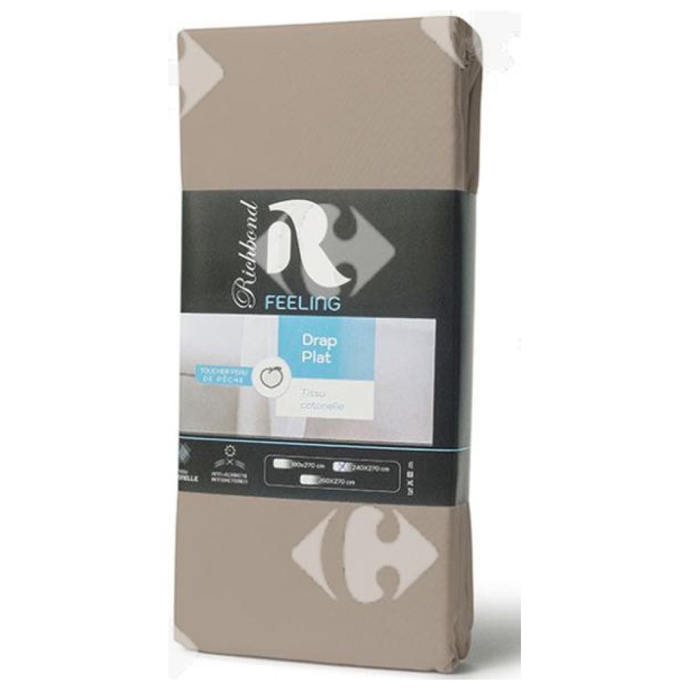 [685013] Drap Plat en Microfibre Beige Foncé 100% Cotonelle Richbond 240x270cm.
