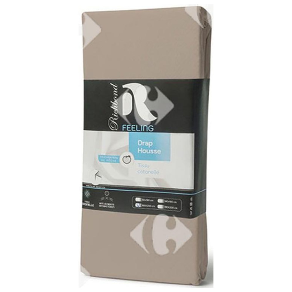 [685029] Drap Housse en Microfibre Beige Foncé 100% Cotonelle Richbond 140x190cm.
