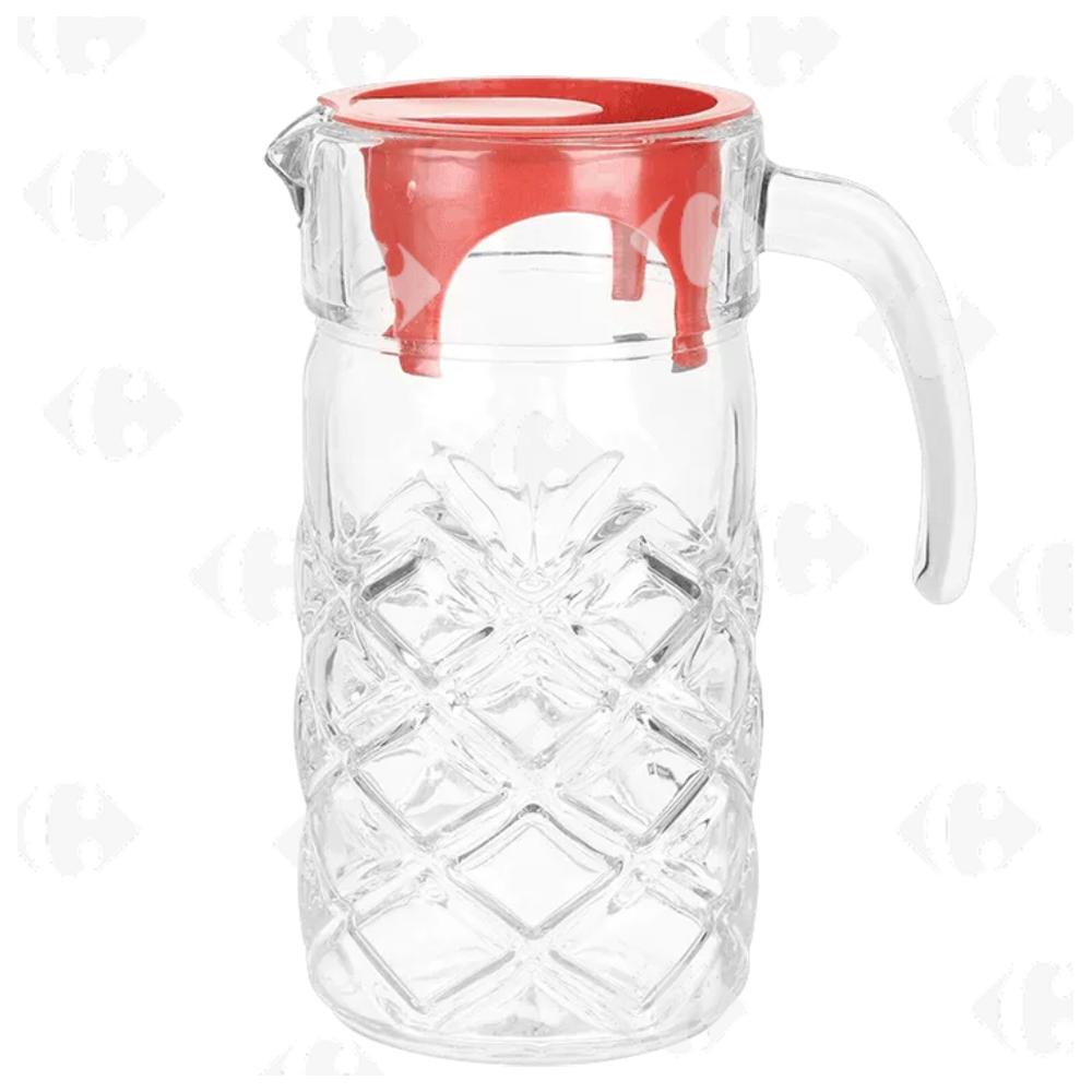 [704926] Carafe en verre gravé avec couvercle 1,3L.
